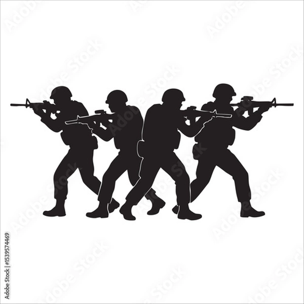 Obraz Silhouettes of Soldiers in Action.