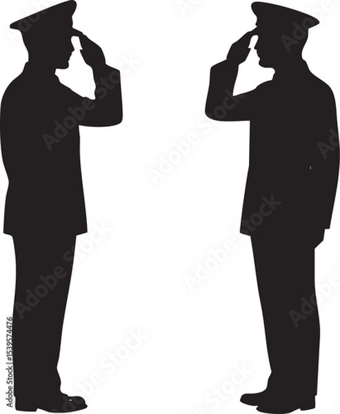 Obraz Two Silhouetted Military Officers in Uniforms Saluting Facing Each Other.