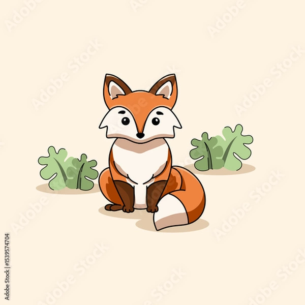 Obraz Fox icon cute sit pose hand drawn vector illustration