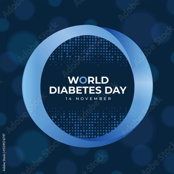 Fototapeta World diabetes day - Text in blue ring circle frame with dot texture on dark blue background with bokeh ligh vector design