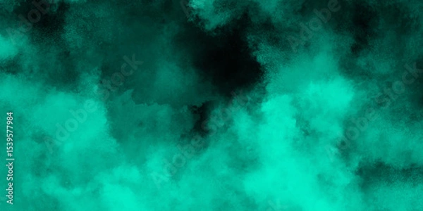 Fototapeta abstract cloud and vapor texture background. Black and Green smoke aquarelle smudge illustration smooth grungy smokey light pastel colors ink glow. Teal color powder explosion