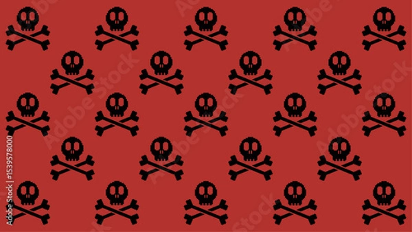 Fototapeta Red pixel Skull and Crossbones Pattern Backgrounds