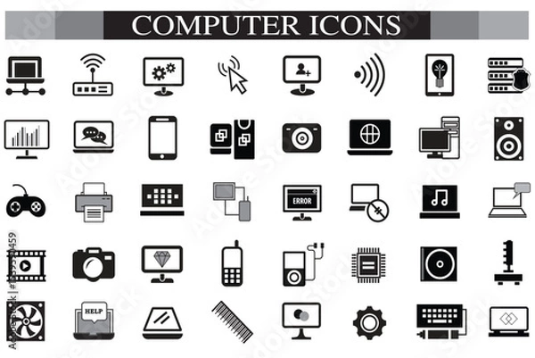 Obraz Computer icon set. Computer, network, website, server, web design, monitor, smartphone, tablet and laptop and programming, icons vector collection.