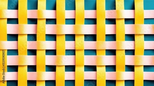 Fototapeta Woven Gold and Pink Pattern on Teal Background