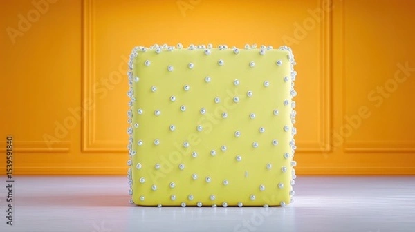 Fototapeta Yellow Cube with Silver Dots on Bright Yellow Background