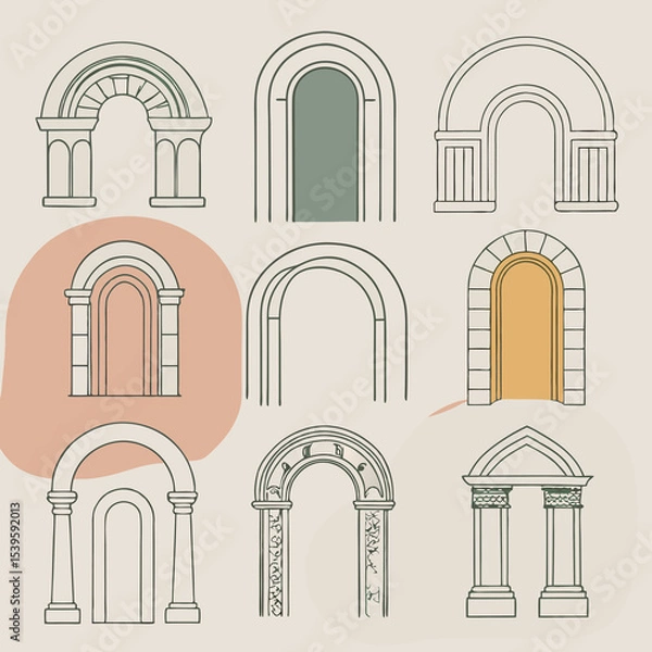 Fototapeta A variety of arched doorways, each with a unique design