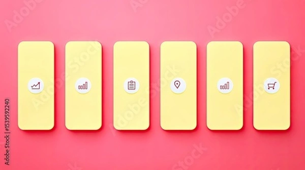 Fototapeta Yellow Mobile App Interface Mockup on Pink Background