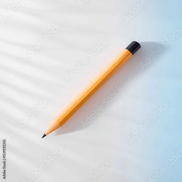 Fototapeta Yellow Pencil on White Background with Soft Shadows