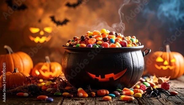 Obraz Creative Halloween candy setup for kids.