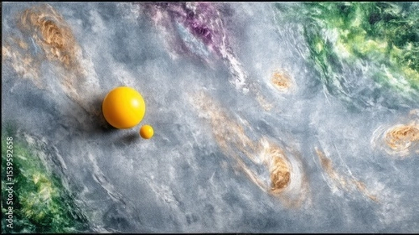 Fototapeta Yellow Sphere Floating in Grey Cosmic Space