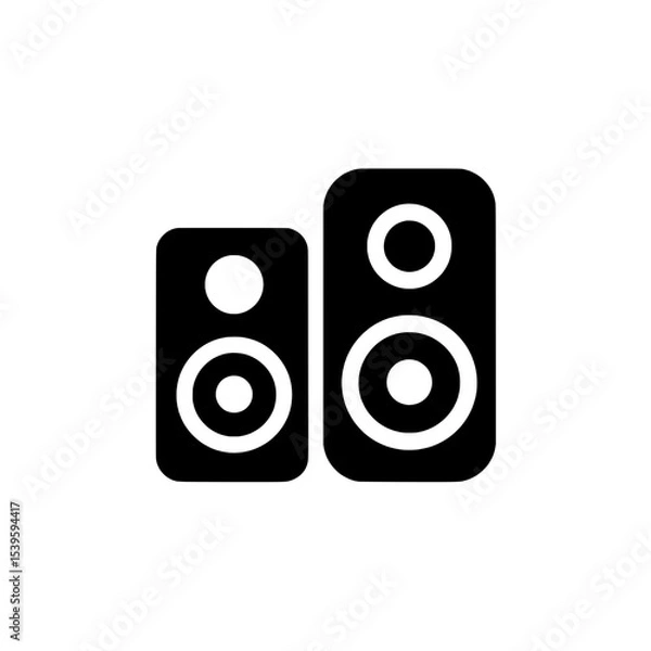 Fototapeta Black speaker icon set with dual sound boxes in minimalist flat design for audio equipment concepts