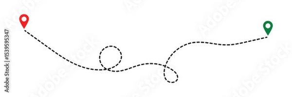 Fototapeta Dot line path route travel banner illustration with location map pin icon. Route location icon two pin sign and dotted line in eps 10.