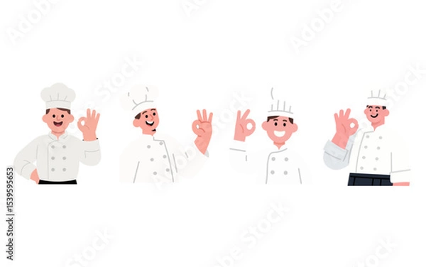 Obraz Four Happy Chefs Showing the "OK" Sign