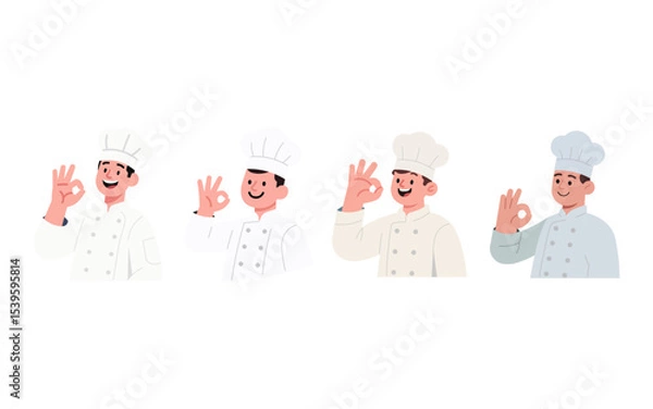 Obraz Happy Chefs Showing Okay Gesture in Different Uniforms