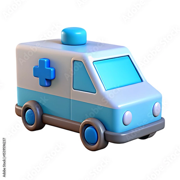 Fototapeta Stylized 3D Rendering of a Blue and White Ambulance on Black Background