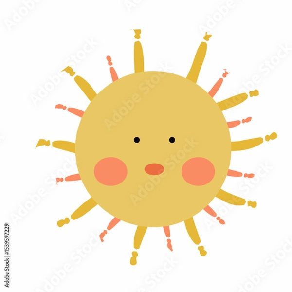 Fototapeta Cute Sun with Face – Flat Cartoon Vector Illustration. Ideal for children’s books, educational graphics, nursery decor, and weather-themed designs. Bright and friendly design element in flat style