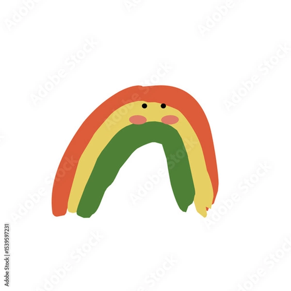 Fototapeta Cute Rainbow with Face – Hand-Drawn Cartoon Vector. Child-friendly flat design, perfect for nursery wall art, kids' books, weather themes, and playful decor. Features a whimsical, kawaii style