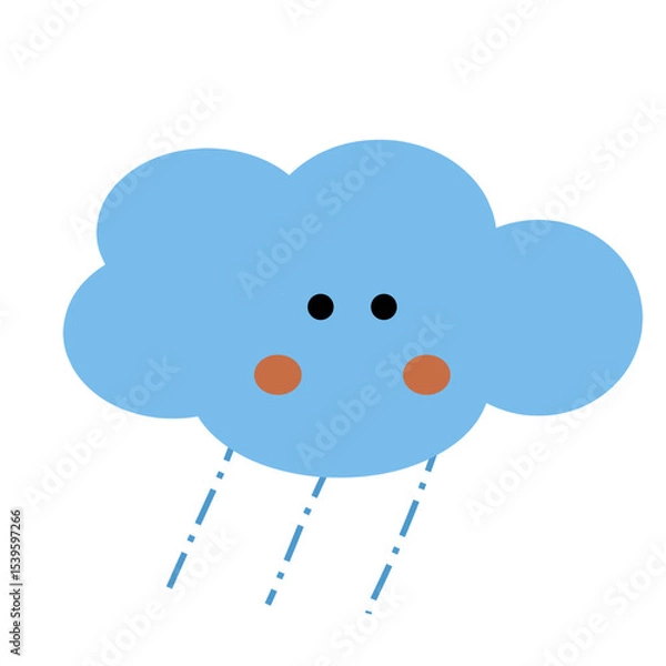 Fototapeta Cute Blue Cloud with Rain – Flat Vector Illustration. Adorable weather-themed icon perfect for children’s graphics, educational visuals, weather forecast apps, and nursery designs