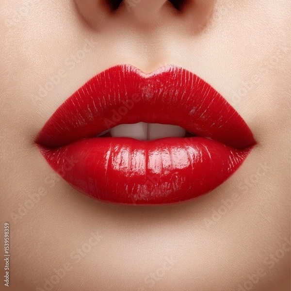 Fototapeta Vibrant red lips captured in a close-up against a transparent background for a bold artistic expression of beauty