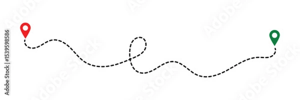 Fototapeta Dot line path route travel banner illustration with location map pin icon. Route location icon two pin sign and dotted line in eps 10.