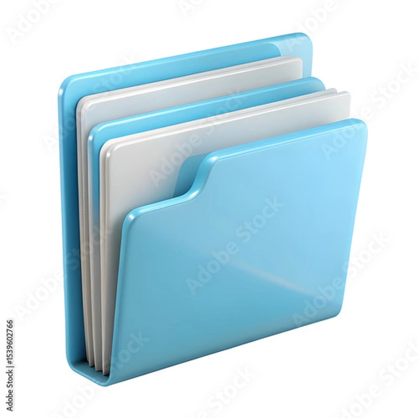 Obraz 3d render blue folder with documents isolated on transparent background