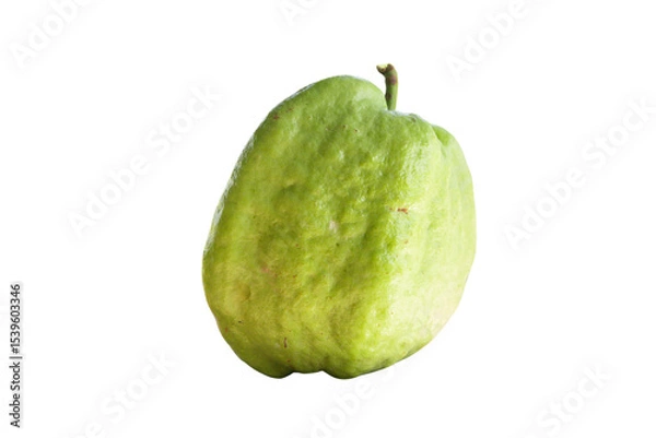 Fototapeta Fresh green guava fruit with natural texture and stem on clean white background