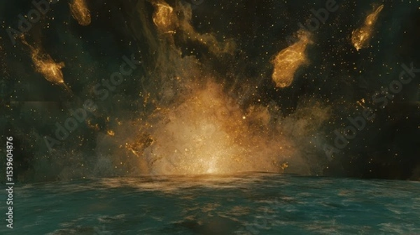 Obraz Fiery Cosmic Explosion Reflecting Over an Alien Ocean Surface