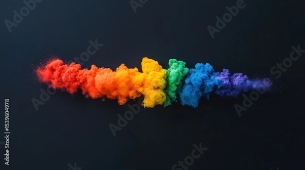 Obraz Horizontal Rainbow Powder Cloud on Black Minimalist Background