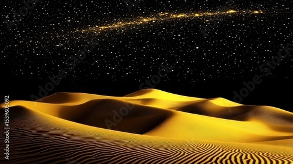 Obraz Golden Desert Dunes Shimmering Under Star-Filled Midnight Sky