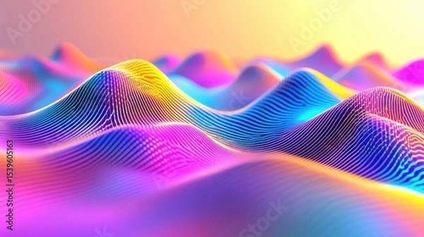 Obraz Vibrant Digital Waves in Neon Gradient Flowing Through Soft Space