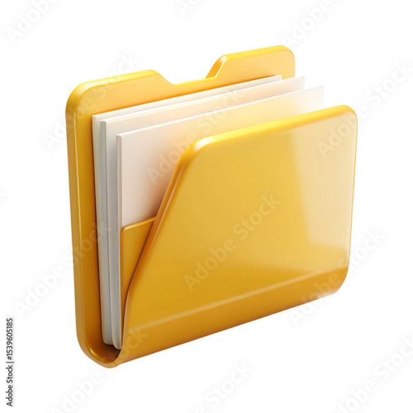 Obraz Yellow file folder with documents isolated on transparent background
