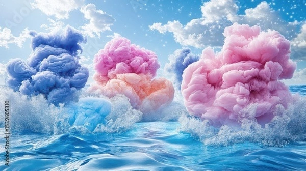 Obraz Vivid Pastel Cloud Bursts Rising From Ocean Under Sparkling Sky