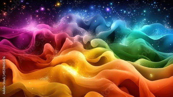 Obraz Flowing Colorful Waves of Energy and Starlight in a Galactic Cosmos