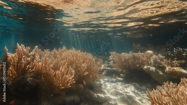 Obraz Golden Coral Forest Illuminated by Dappled Sunlight Underwater