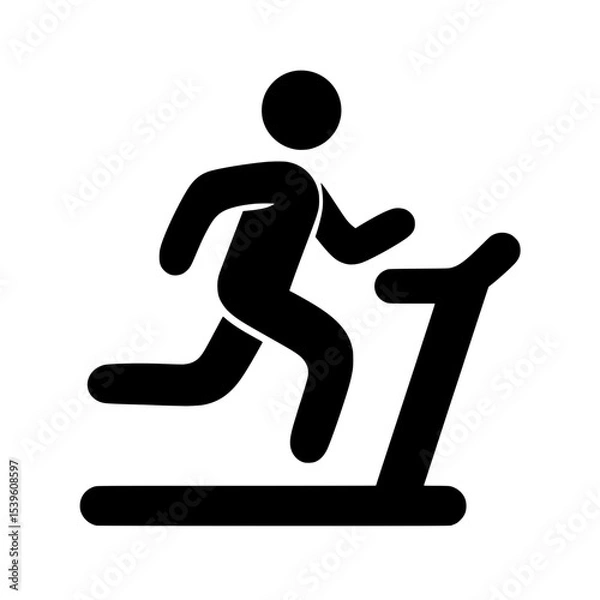 Fototapeta Treadmill running icon in black silhouette, Simple black symbol of a person jogging on a treadmill, representing fitness, exercise, gym activity, or cardio workout.

