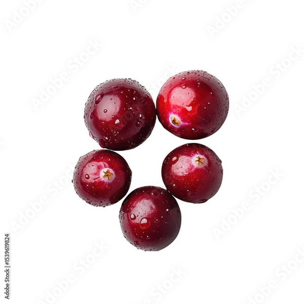 Fototapeta Five cranberries arranged in a circle isolated on transparent background
