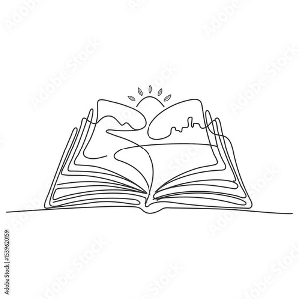 Fototapeta Opened book with paper pages in brush stroke texture. Hand drawn vector sketch illustration in vintage charcoal ink style. Reading, library concept, book store, back to school, study process. 