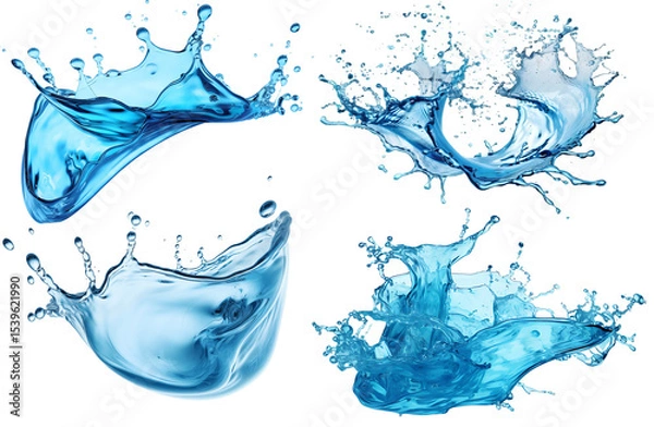 Fototapeta water splash isolated on white background,Water splashes and drops isolated on transparent background. Abstract background with blue water wave,png