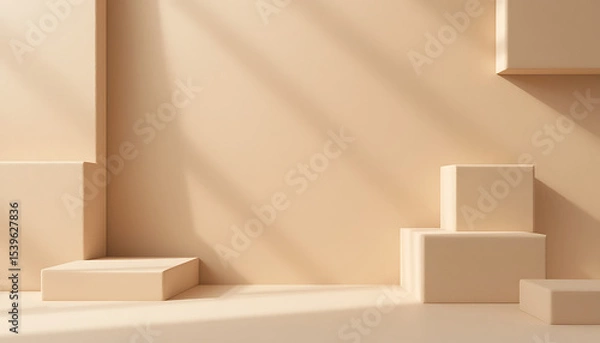 Fototapeta Abstract Geometric Stage: Minimalist composition featuring geometric shapes, with the soft play of shadows and a neutral color palette.