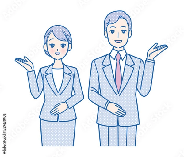 Obraz スーツ姿で案内をする男女の上半身イラスト