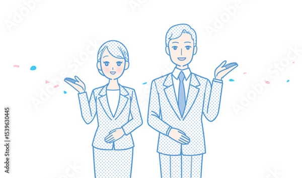 Obraz スーツ姿で案内をする男女の上半身イラスト
