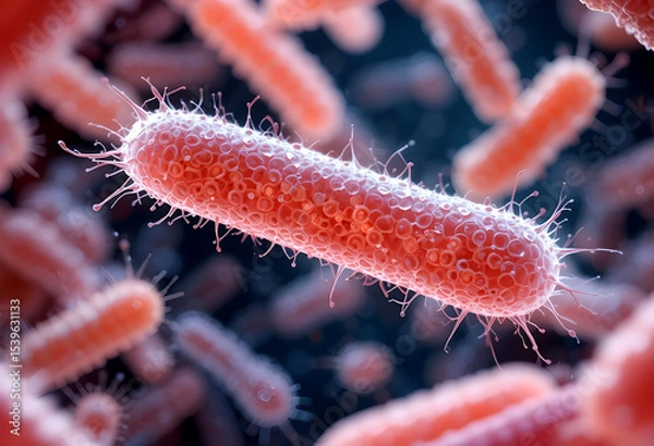 Fototapeta Salmonella Enterica – 3D Medical Visualization of Foodborne Bacteria.A close-up view of Salmonella enterica