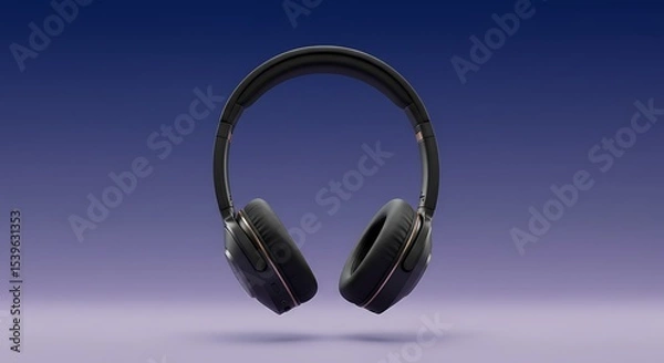 Fototapeta Wireless audio excellence: Sleek black headphones on a gradient purple background