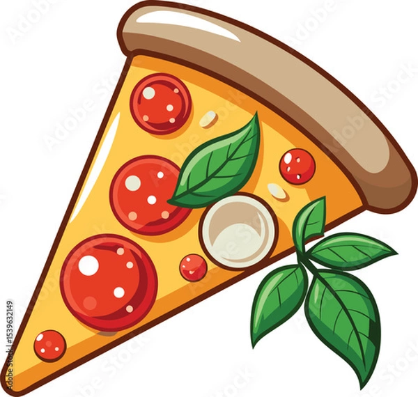 Fototapeta Delicious hot Italian pizza with salami, cheese, and tomato is a perfect vector illustration for any meal