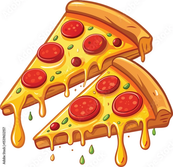 Obraz Vector illustration of a delicious Italian pizza with cheese, pepperoni, and tomato slices