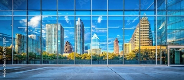 Obraz Modern city reflected in glass facade
