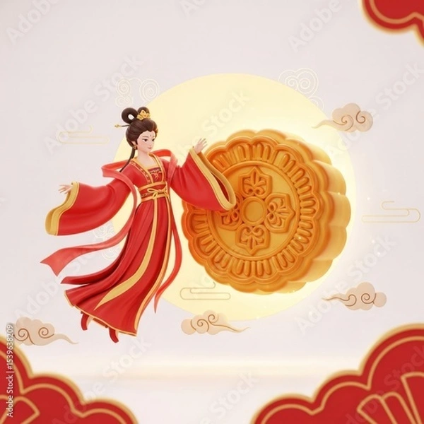 Obraz Ancient style Chang'e and moon cake Mid-Autumn Festival elements