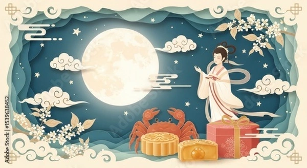 Obraz \Chang'e admires the moon during the Mid-Autumn Festival\ packaging illustration
