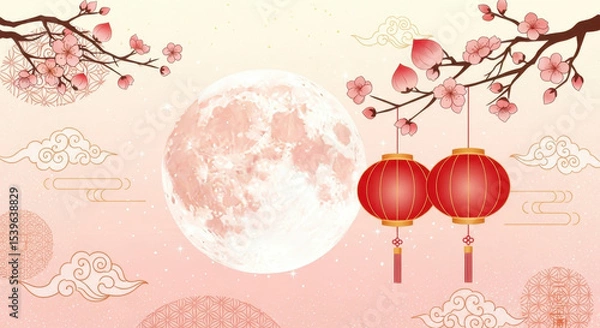 Obraz Chinese style moonlit night lantern plum blossom background