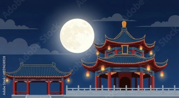 Obraz Chinese-style ancient building under the moonlit night